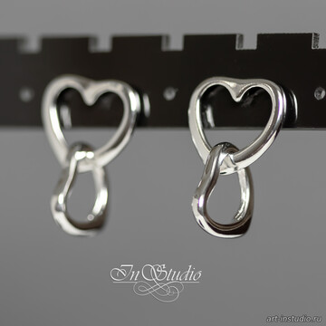 $Швензы гвоздики серьги Два Сердца родированные number: 110691 image 6