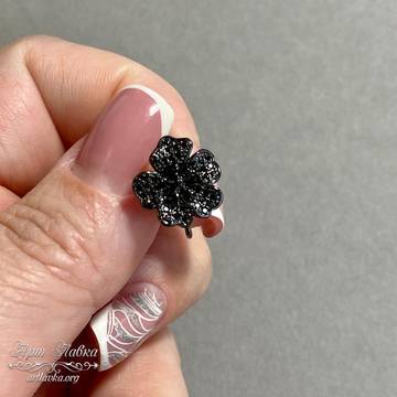 Швензы цветок ФЛО 13 мм черненый родий с черными фианитами art: 111132 фотография 3