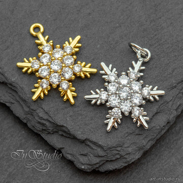 Подвеска снежинка 17х15 мм позолоченная с фианитами code: 111458 изображение 5