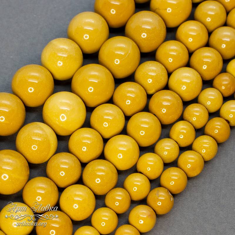 Яшма желтая Мукаит 6 8 10 мм бусины шарики - увеличенное фото изображение в карточке товара артикул: 111495