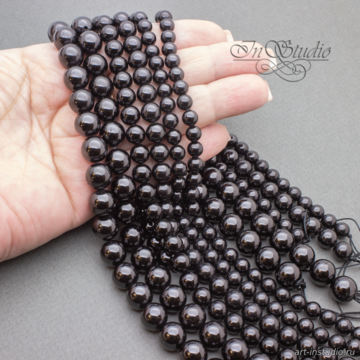 Шпинель натуральная черная 6 8 10 мм бусины гладкий шар art: 111483 фотография 3