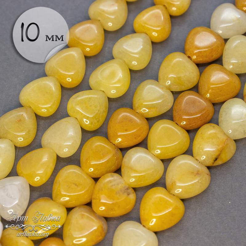 Агат желтый 10 мм светлые бусины сердце - увеличенное фото изображение в карточке товара артикул: 109501
