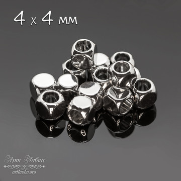 Бусины металлические кубики 4 мм разделители спейсеры родий - фото изображение товара, artikul: 111648