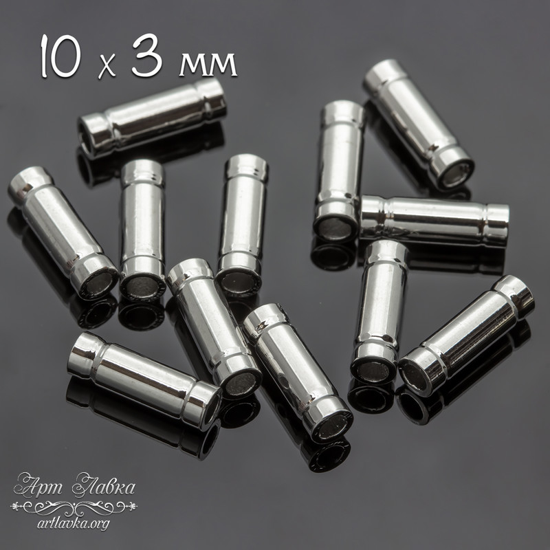 Бусины трубочки разделители из металла 10х3 мм родий - увеличенное фото изображение в карточке товара артикул: 111642