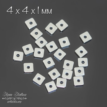Бусины спейсеры квадратные 4 мм 10 штук разделители хейши родий - фото изображение товара, artikul: 111990