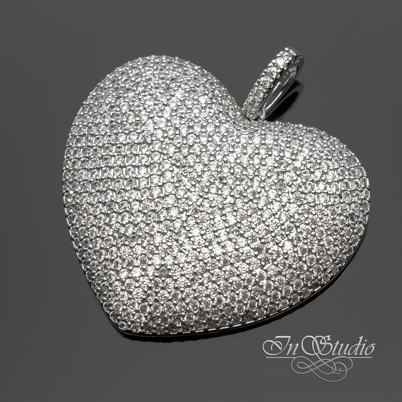 Подвеска для украшений сердце родий с фианитами - увеличенное фото изображение в карточке товара артикул: 112233
