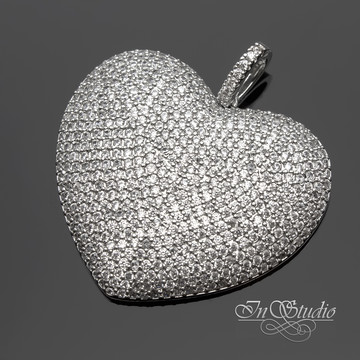 Подвеска для украшений сердце родий с фианитами - фото изображение товара, artikul: 112233