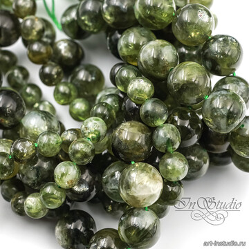 Лепидолит зеленый натуральный Бразилия 6, 8, 10, 12 мм бусины шар арт: 113141 фото 2
