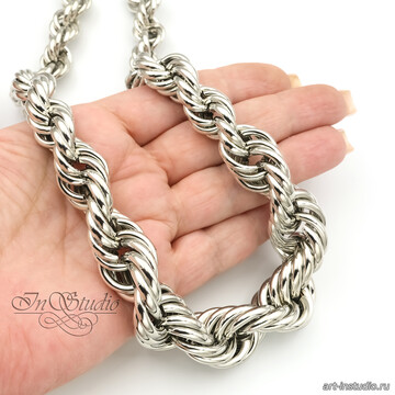 Цепь крупная готовая с замком жгут родий code: 113337 изображение 5