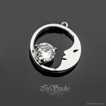 Подвеска кулон Луна с фианитом 13 мм родий - фото изображение товара, artikul: 113349