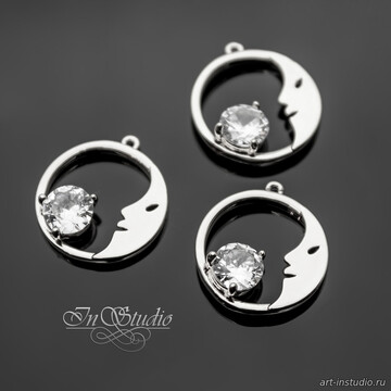 Подвеска кулон Луна с фианитом 13 мм родий art: 113349 фотография 3