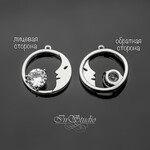 Подвеска кулон Луна с фианитом 13 мм родий - маленькая фотография 2