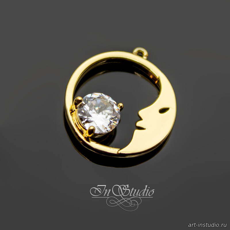 Подвеска кулон Луна с фианитом 13 мм позолота - увеличенное фото изображение в карточке товара артикул: 113352