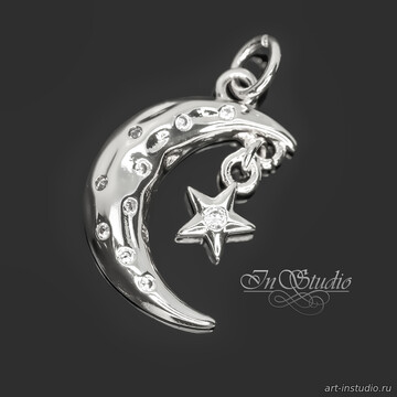 Подвеска Пуна со звездой 18х14 мм фианиты родий - фото изображение товара, artikul: 113343