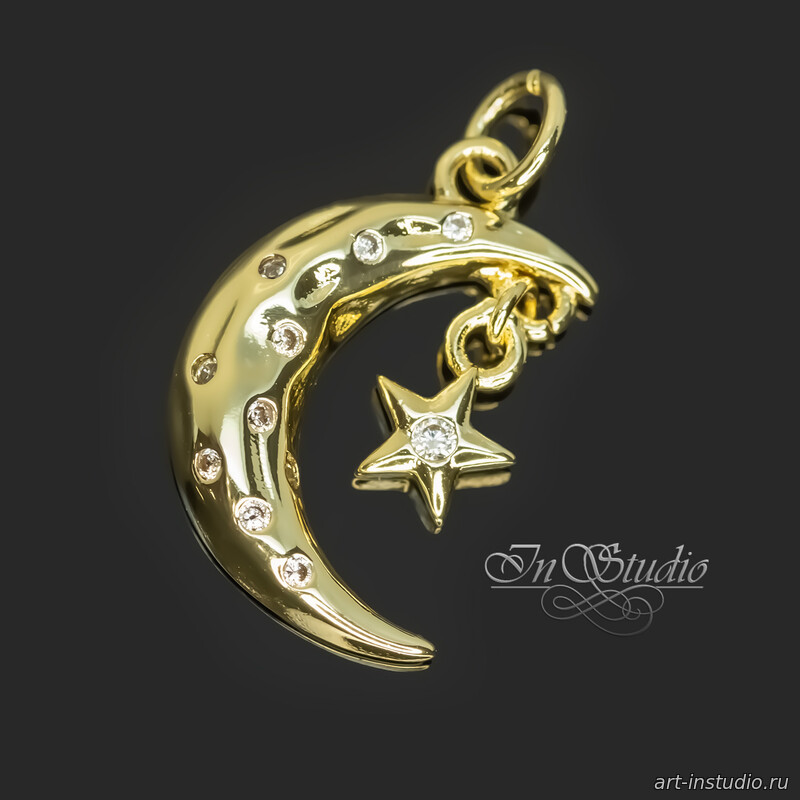 Подвеска Луна со звездой 18х14 мм фианиты позолота - увеличенное фото изображение в карточке товара артикул: 113346