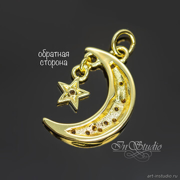 Подвеска Луна со звездой 18х14 мм фианиты позолота арт: 113346 фото 2