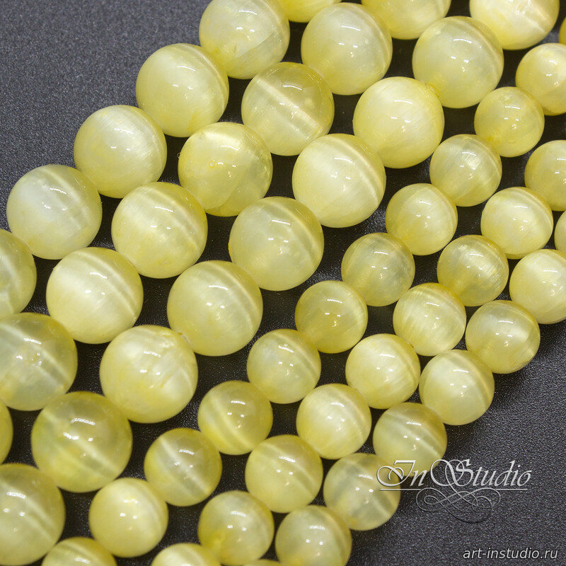 Селенит натуральный лимонный 6 8 мм с эффектом кошачий глаз бусины шарики - увеличенное фото изображение в карточке товара артикул: 113373