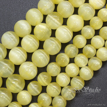 Селенит натуральный лимонный 6 8 мм с эффектом кошачий глаз бусины шарики - фото изображение товара, artikul: 113373
