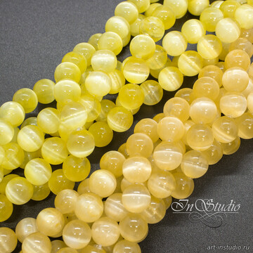 Селенит натуральный лимонный 6 8 мм с эффектом кошачий глаз бусины шарики artikul: 113373 photo 4