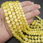 Селенит натуральный лимонный 6 8 мм с эффектом кошачий глаз бусины шарики - маленькая фотография 2