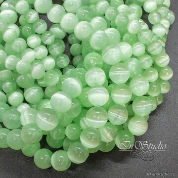 Селенит натуральный салатовый 6 8 10 мм с эффектом кошачий глаз бусины шарики art: 113370 фотография 3