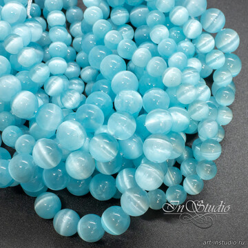 Селенит натуральный бирюзовый с эффектом кошачий глаз 6 8 10 мм бусины шары art: 113367 фотография 3