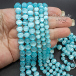 Селенит натуральный бирюзовый с эффектом кошачий глаз 6 8 10 мм бусины шары - маленькая фотография 2