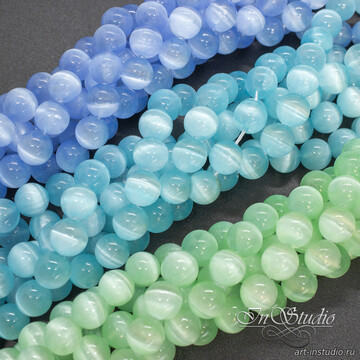 Селенит природный голубой с эффектом кошачий глаз 6 8 10 мм бусины шары artikul: 113364 photo 4