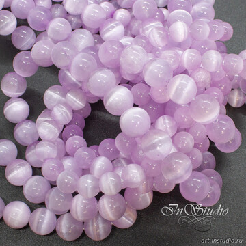 Селенит светло лиловый с эффектом кошачий глаз 6 8 10 мм бусины шары art: 113361 фотография 3