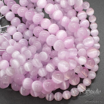 Селенит природный розовый с эффектом кошачий глаз 6 8 10 мм бусины шары арт: 113358 фото 2