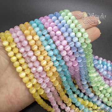 Селенит природный розовый с эффектом кошачий глаз 6 8 10 мм бусины шары code: 113358 изображение 5