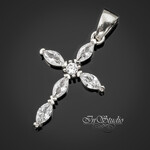 Подвеска Крест кулон родий 26х14 мм с прозрачными овальными фианитами - маленькое фото 1