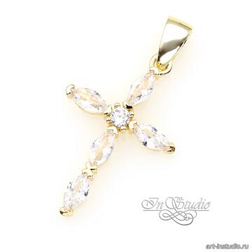 Подвеска Крест кулон позолота 26х14 мм с прозрачными овальными фианитами арт: 113424 фото 2