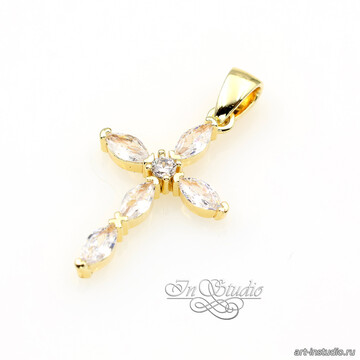 Подвеска Крест кулон позолота 26х14 мм с прозрачными овальными фианитами art: 113424 фотография 3