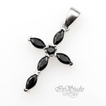 Подвеска Крест кулон родий 26х14 мм с черными овальными фианитами - маленькое фото 1