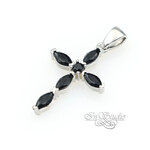 Подвеска Крест кулон родий 26х14 мм с черными овальными фианитами - маленькая фотография 2