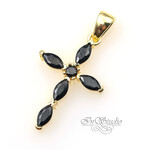 Подвеска Крест кулон позолота 26х14 мм с черными овальными фианитами - маленькое фото 1