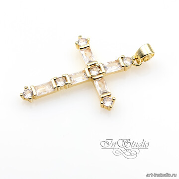 Подвеска кулон Крест 40 мм позолота инкрустация фианитами арт: 113412 фото 2