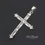 Подвеска кулон Крест 40 мм родий инкрустация фианитами - маленькое фото 1