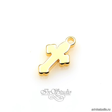 Подвеска кулон мини Крестик гладкий 12х7 мм позолота арт: 113406 фото 2