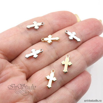 Подвеска кулон мини Крестик гладкий 12х7 мм позолота art: 113406 фотография 3