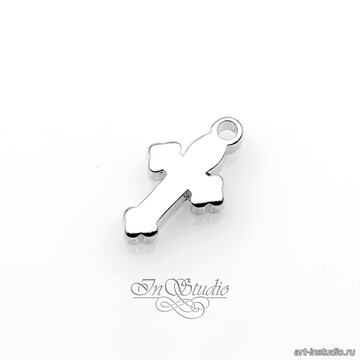 Подвеска кулон мини Крестик гладкий 12х7 мм родий арт: 113403 фото 2