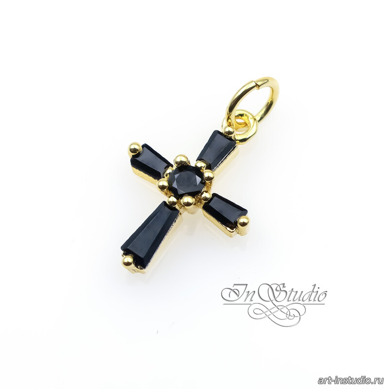 Подвеска Крест кулон 15х11 мм черные фианиты позолота - увеличенное фото изображение в карточке товара артикул: 113400