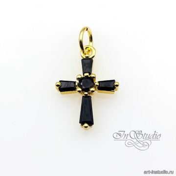 Подвеска Крест кулон 15х11 мм черные фианиты позолота арт: 113400 фото 2