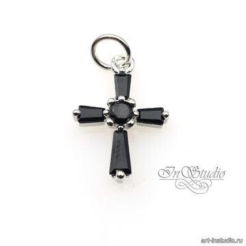 Подвеска Крест кулон 15х11 мм черные фианиты родий арт: 113397 фото 2