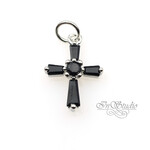 Подвеска Крест кулон 15х11 мм черные фианиты родий - маленькая фотография 2