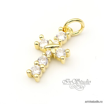 Подвеска Крест мини 16х9 мм фианиты позолота - фото изображение товара, artikul: 113394
