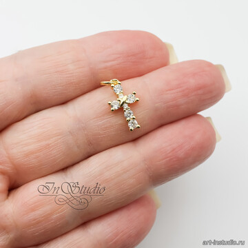 Подвеска Крест мини 16х9 мм фианиты позолота арт: 113394 фото 2