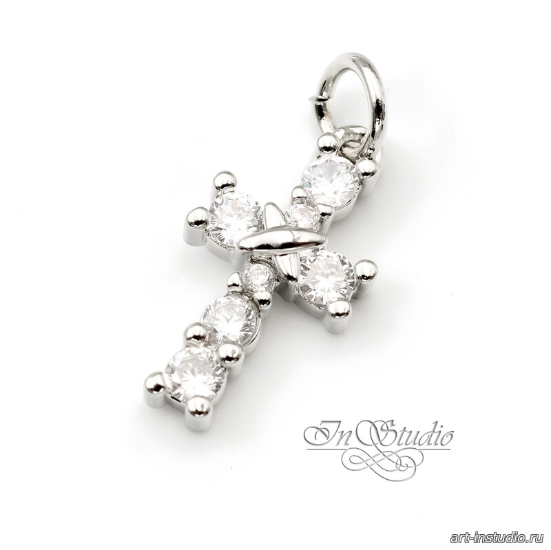 Подвеска Крест мини 16х9 мм фианиты родий - увеличенное фото изображение в карточке товара артикул: 113391