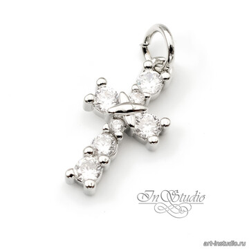 Подвеска Крест мини 16х9 мм фианиты родий - фото изображение товара, artikul: 113391